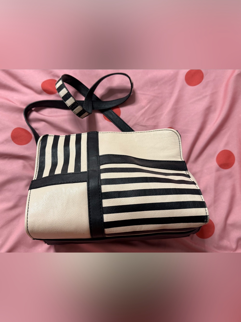Betsey Johnson Black & Cream Striped Crossbody Bag